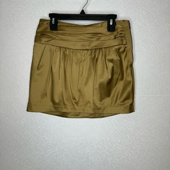 Mango MNG Suit Ruched Mini Skirt Gold 2 - Picture 1 of 4